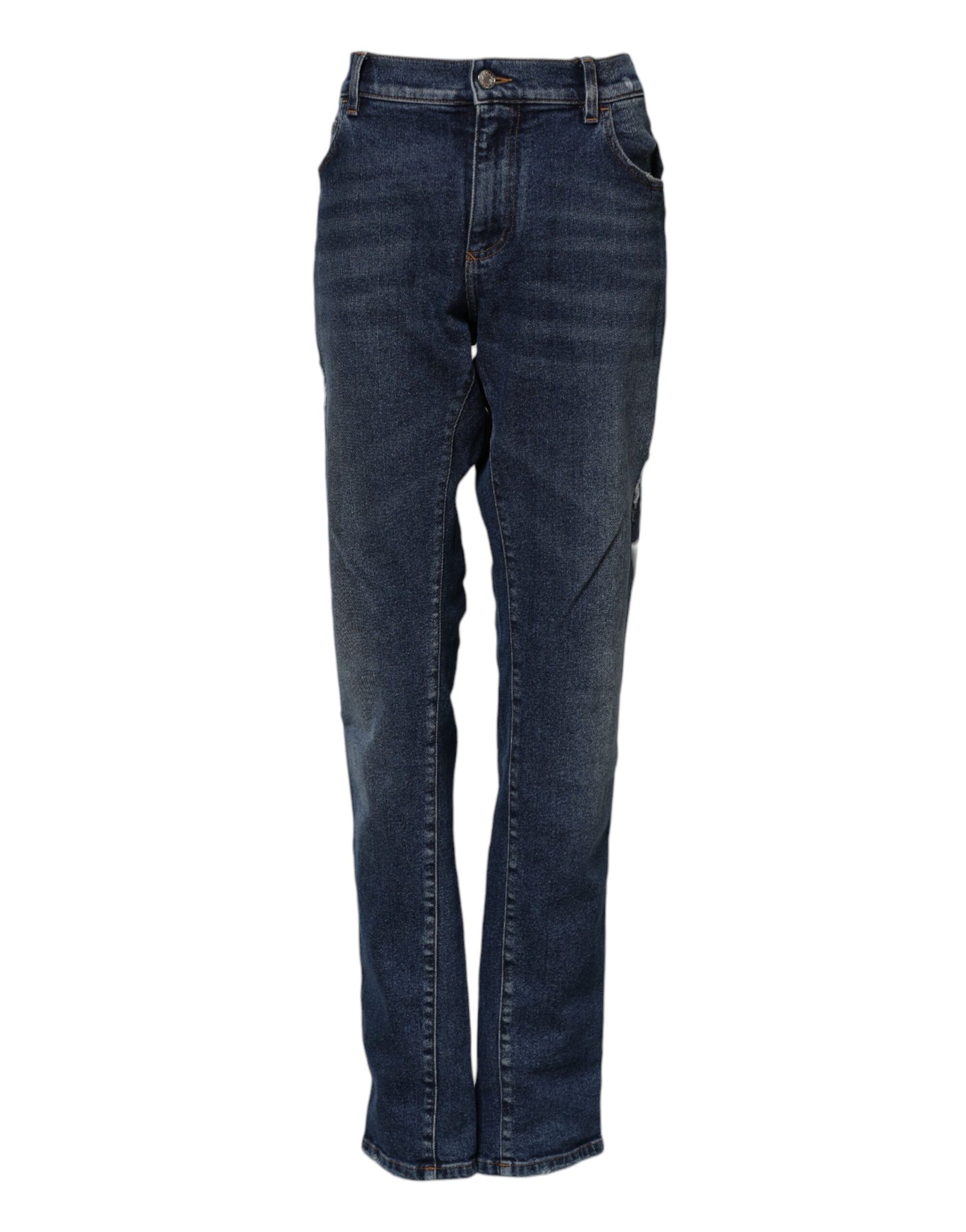 Dolce & Gabbana Blue Cotton Mid Waisted Straight Denim Jeans