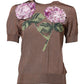 Dolce & Gabbana Brown Lily Embellished Round Neck Blouse Top