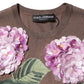 Dolce & Gabbana Brown Lily Embellished Round Neck Blouse Top