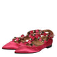 Prosperine Red Gold Studded Pointed Toe Ballet Flats Shoes