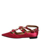 Prosperine Red Gold Studded Pointed Toe Ballet Flats Shoes