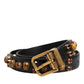 Dolce & Gabbana Black Leather Studded Gold Tone Buckle Belt