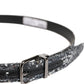 Dolce & Gabbana Black Sequins Silver Metal Logo Buckle Belt