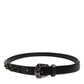 Dolce & Gabbana Black Studded Leather Metal Logo Buckle Belt
