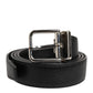 Dolce & Gabbana Black Classic Leather Silver Tone Buckle Belt