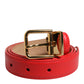 Dolce & Gabbana Red Leather Gold Metal Buckle Cintura Belt