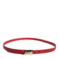 Dolce & Gabbana Red Leather Square Metal Buckle Cintura Belt