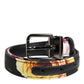 Dolce & Gabbana Black Floral Brocade Silver Metal Buckle Belt