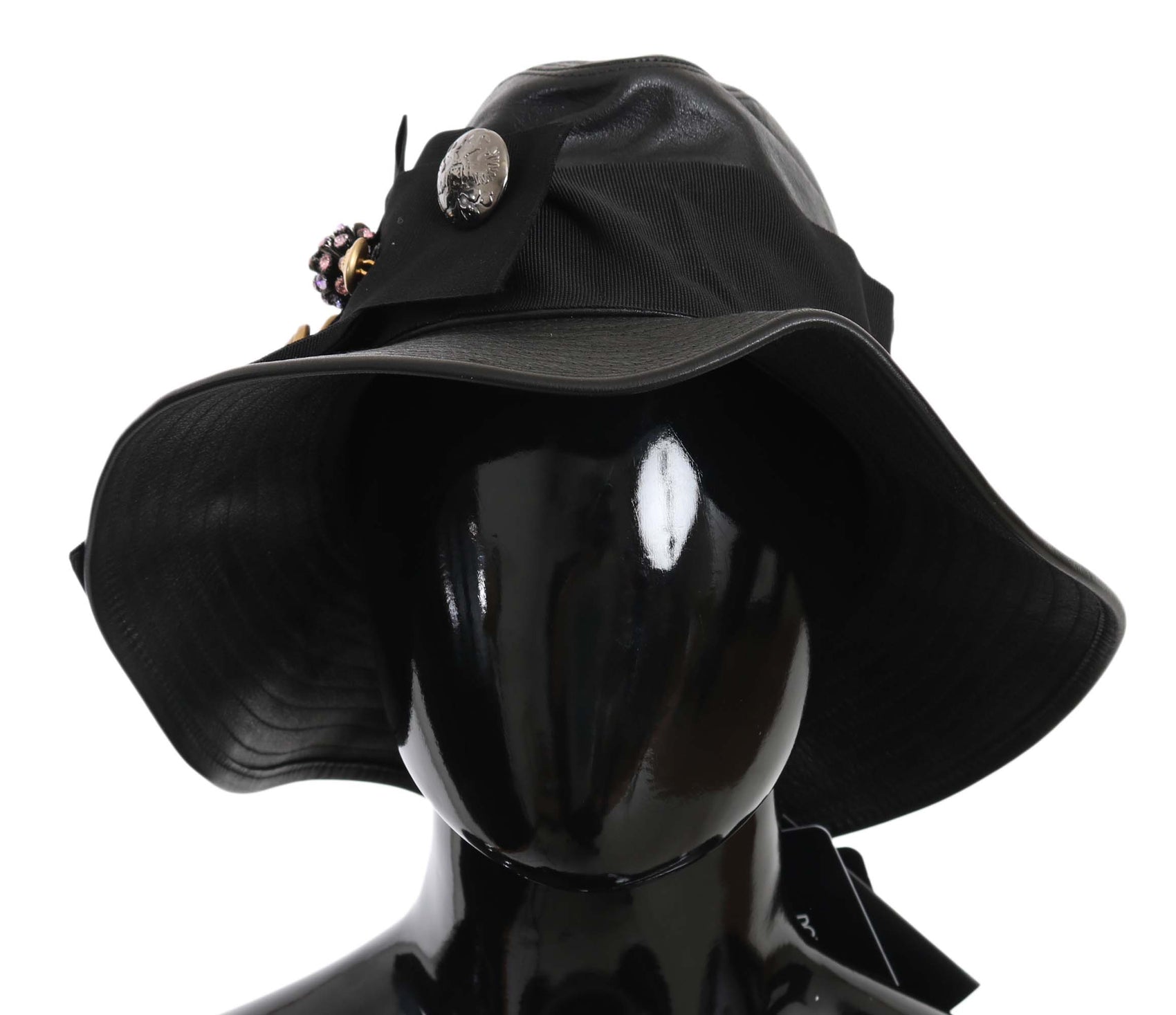 Elegante berretto a cloche in pelle nera