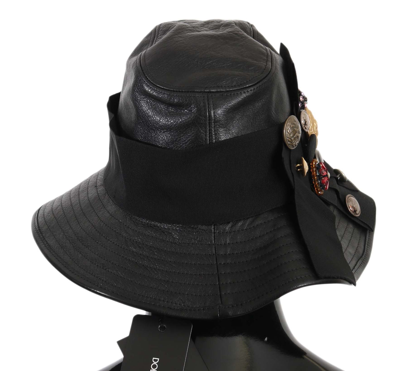 Elegante berretto a cloche in pelle nera