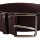 Dolce & Gabbana Dark Brown Calf Leather Silver Logo Metal Buckle Belt