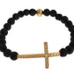 Elegante bracciale in pietra lavica nera e oro