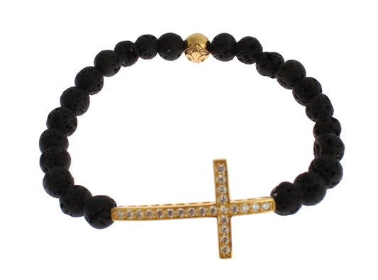 Elegante bracciale in pietra lavica nera e oro