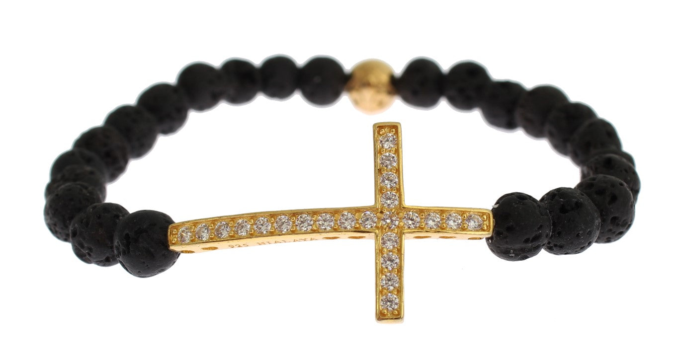 Elegante bracciale in pietra lavica nera e oro