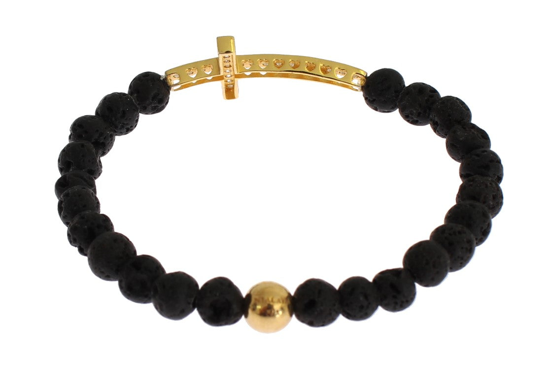 Elegante bracciale in pietra lavica nera e oro