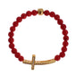 Elegante bracciale in perline di corallo rosso e oro