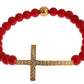 Elegante bracciale in perline di corallo rosso e oro