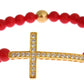 Elegante bracciale in perline di corallo rosso e oro