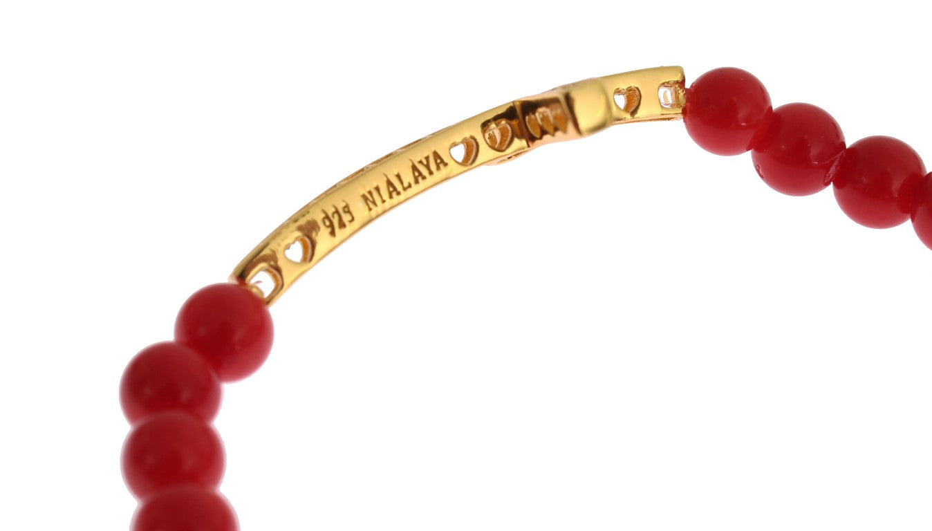 Elegante bracciale in perline di corallo rosso e oro