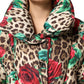 Dolce & Gabbana Multicolor Leopard Rose Puffer Quilted Jacket