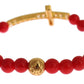 Elegante bracciale in perline di corallo rosso e oro