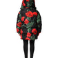 Dolce & Gabbana Black Floral Polyester Hooded Quilted Jacket