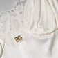 Dolce & Gabbana White Lace DG Logo Silk Dress Sleepwear