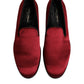 Dolce & Gabbana Red Velvet Slip On Loafers Formal Shoes