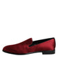 Dolce & Gabbana Red Velvet Slip On Loafers Formal Shoes