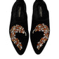 Dolce & Gabbana Black Velvet Embellished Loafer Slip On Shoes