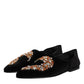 Dolce & Gabbana Black Velvet Embellished Loafer Slip On Shoes