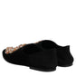 Dolce & Gabbana Black Velvet Embellished Loafer Slip On Shoes