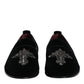 Dolce & Gabbana Black Velvet Embellished Loafer Slip On Shoes