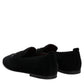 Dolce & Gabbana Black Velvet Embellished Loafer Slip On Shoes
