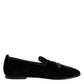 Dolce & Gabbana Black Velvet Embellished Loafer Slip On Shoes