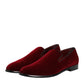 Dolce & Gabbana Red Cotton Velvet Slip On Loafers Formal Shoes