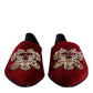 Dolce & Gabbana Black Red Velvet Embellished Slip On Shoes