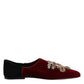 Dolce & Gabbana Black Red Velvet Embellished Slip On Shoes