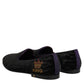 Dolce & Gabbana Black DG Crown Embroidery Loafers Slip On Shoes