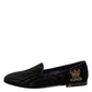 Dolce & Gabbana Black DG Crown Embroidery Loafers Slip On Shoes