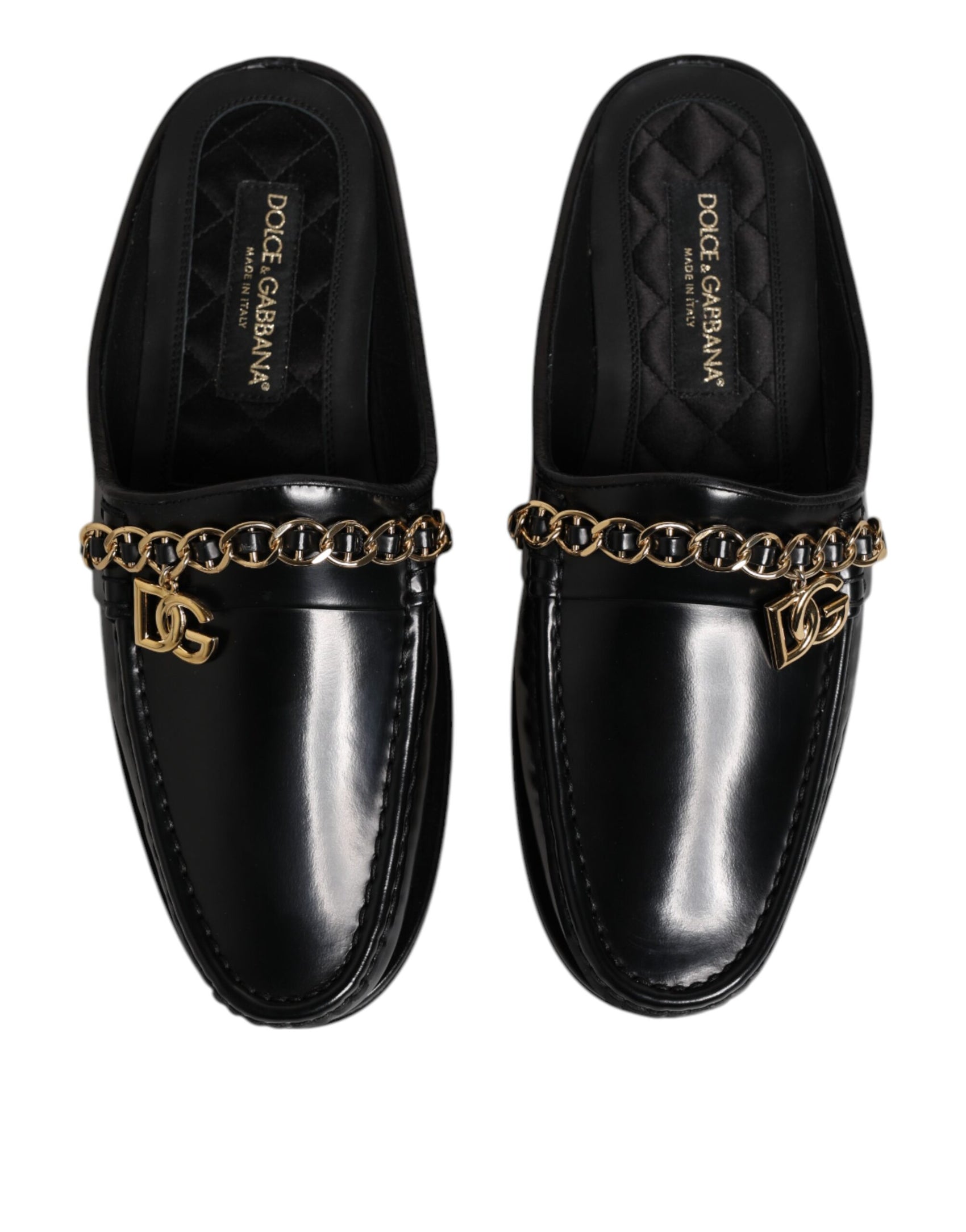 Dolce & Gabbana Black Leather DG Chain Embellished Sandals Shoes