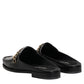 Dolce & Gabbana Black Leather DG Chain Embellished Sandals Shoes