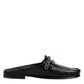 Dolce & Gabbana Black Leather DG Chain Embellished Sandals Shoes