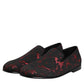 Dolce & Gabbana Red Black Jacquard Slip On Men Loafers Shoes