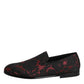 Dolce & Gabbana Red Black Jacquard Slip On Men Loafers Shoes