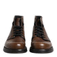 Dolce & Gabbana Brown Leather Lace Up Men Ankle Boots Shoes