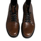 Dolce & Gabbana Brown Leather Lace Up Men Ankle Boots Shoes