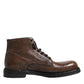 Dolce & Gabbana Brown Leather Lace Up Men Ankle Boots Shoes