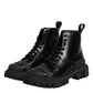 Dolce & Gabbana Black Leather Lace Up Mid Calf Boots Shoes