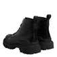 Dolce & Gabbana Black Leather Lace Up Mid Calf Boots Shoes